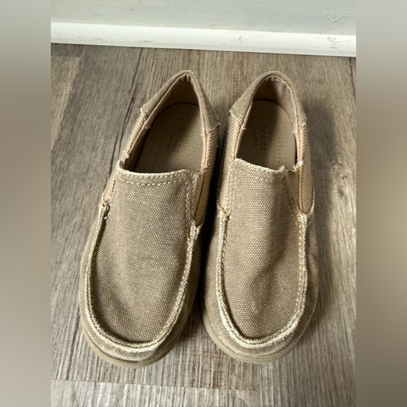 Crocs Santa Cruz Loafers Canvas Slip On Shoes Kids Toddlers Beige Tan Size 12 - Picture 2 of 11